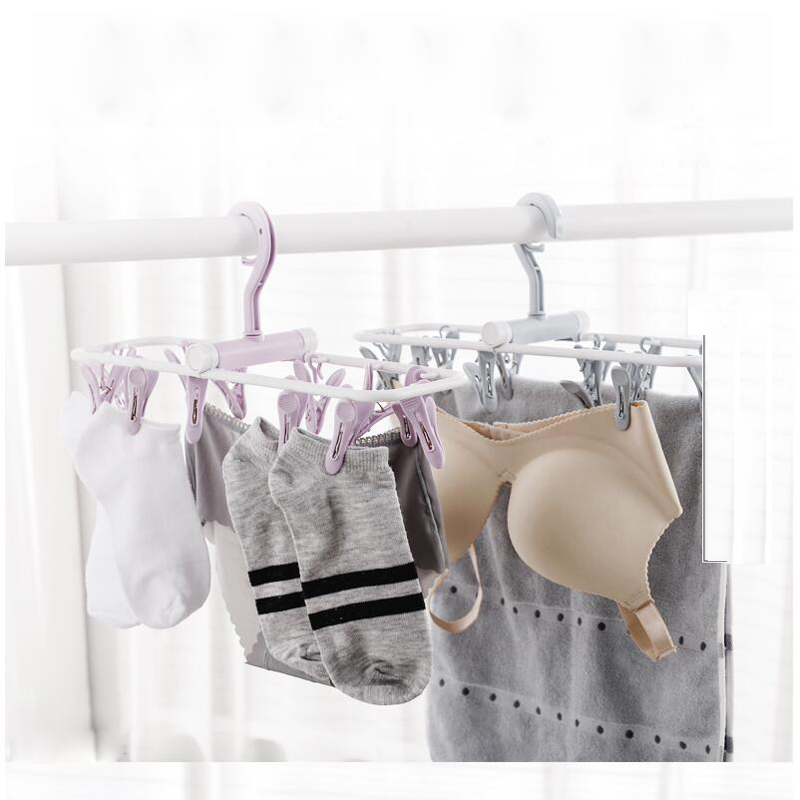 1 pcs 홈 다목적 플라스틱 멀티 클립 접는 옷 걸이 속옷 양말 클립 건조 랙 아기 옷걸이 12 클립